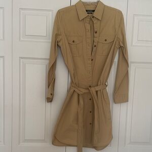 Ralph Lauren khaki beige Long-Sleeve Shirt Dress with Tie denim .. size M